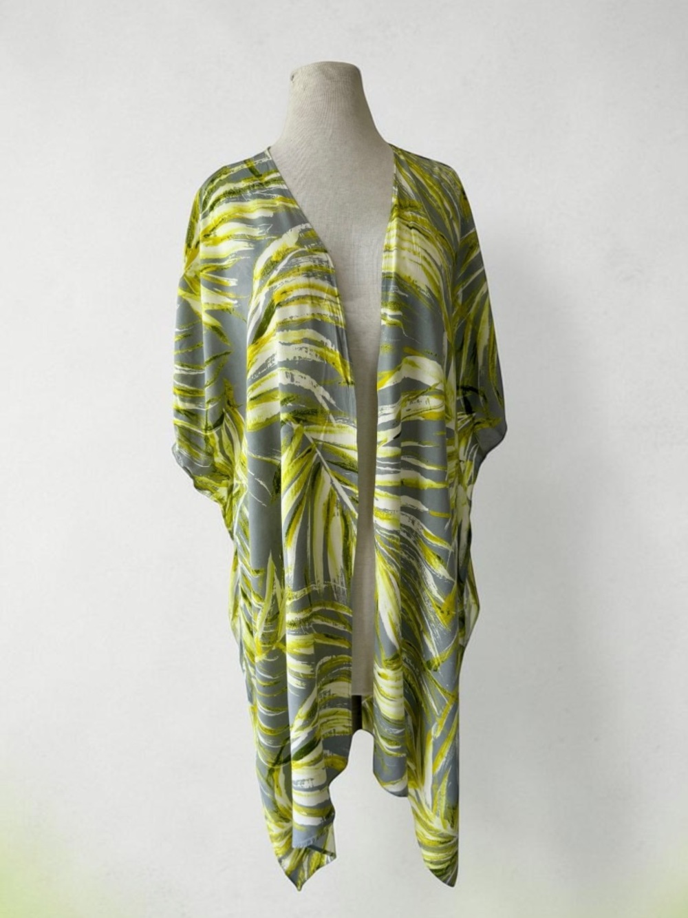 Vtg 90s Jams World Green Tropical Kimono Swim Cover Up One Size Hawaiian Floral